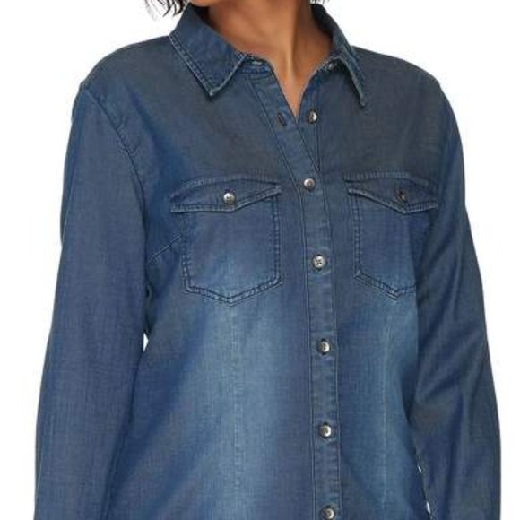 Belle Kim Gravel Denim Boyfriend Shirt 